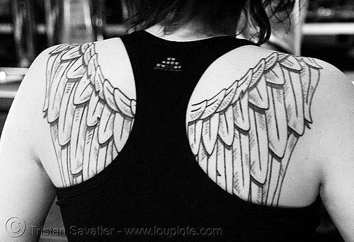 Angel wings backpiece tattoo - Marie-Therese, Flex Club (Vienna)