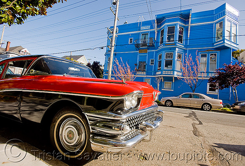 1958 buick special coupe red blue house san francisco automobile