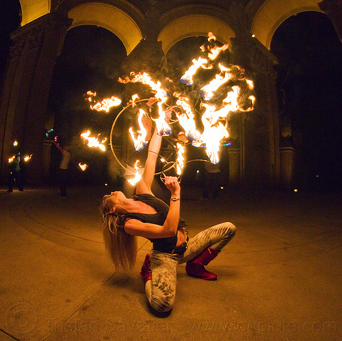 fire dancers and flow artists