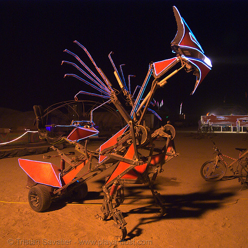burning man - the robotic chariot aka the mantis, 58, art car, burning man art cars, burning man at night, denis, mutant vehicles, praying mantis, robotic chariot