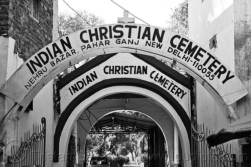 delhi's indian christian cemetery, arches, delhi, entrance, gate, indian christian cemetery, paharganj, signs