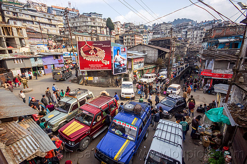 jeep-taxis stand - central bazar market - darjeeling (india), 4x4, cars, crowd, darjeeling, jeeps, taxis