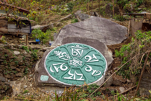 mandala carved on large rock - sikkim (india), buddhism, carved, circle, mandala, painted, rock, sikkim, tibetan