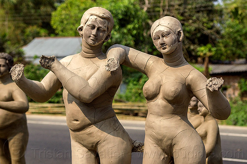 unfinished clay sculptures - missing hands (india), clay, sculptures, statues, west bengal