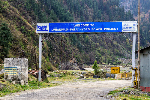 welcome to loharinag-pala hydro power project (india), bhagirathi valley, hydro electric, loharinag-pala hydro power project, road, sign