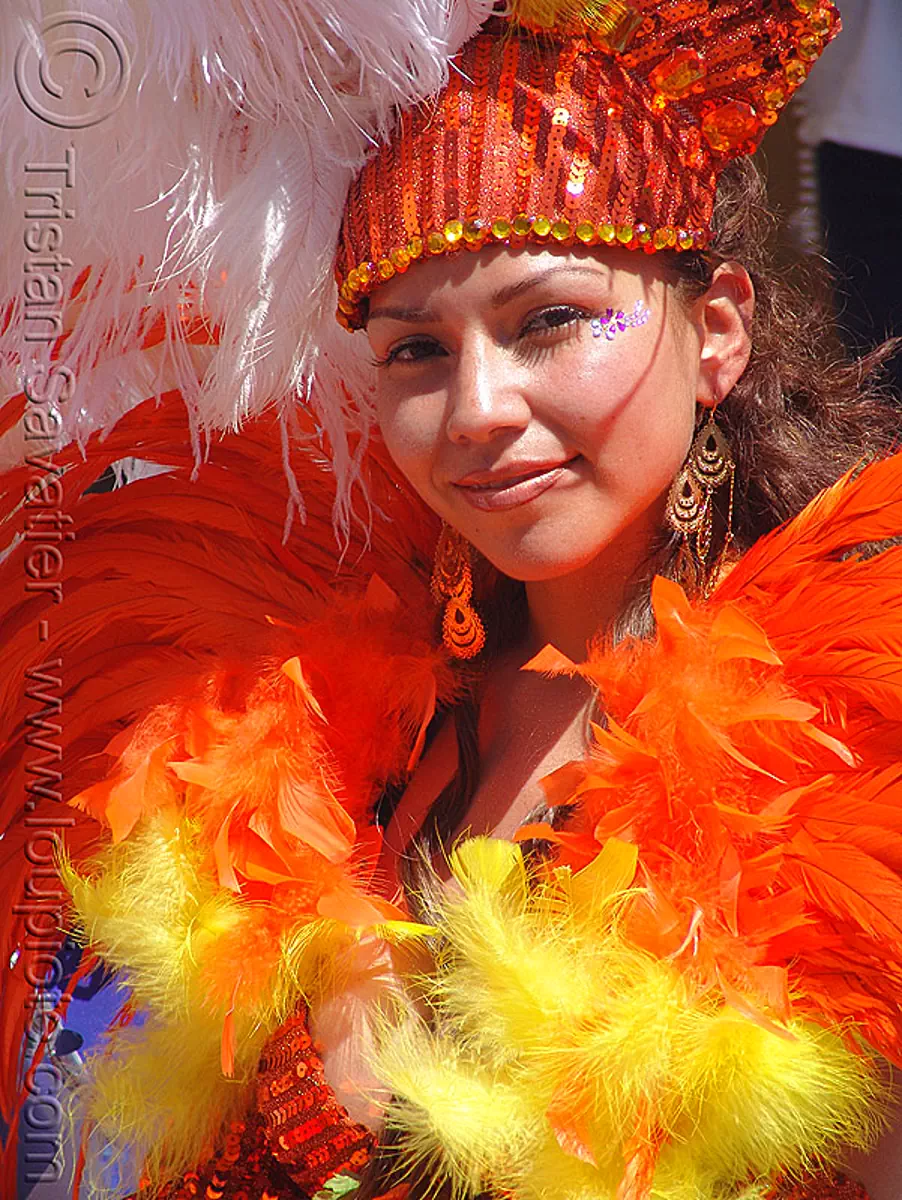 brazil carnival costume, orange feathers, carmen