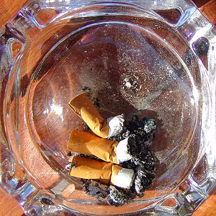 ashtray, cigarette butts