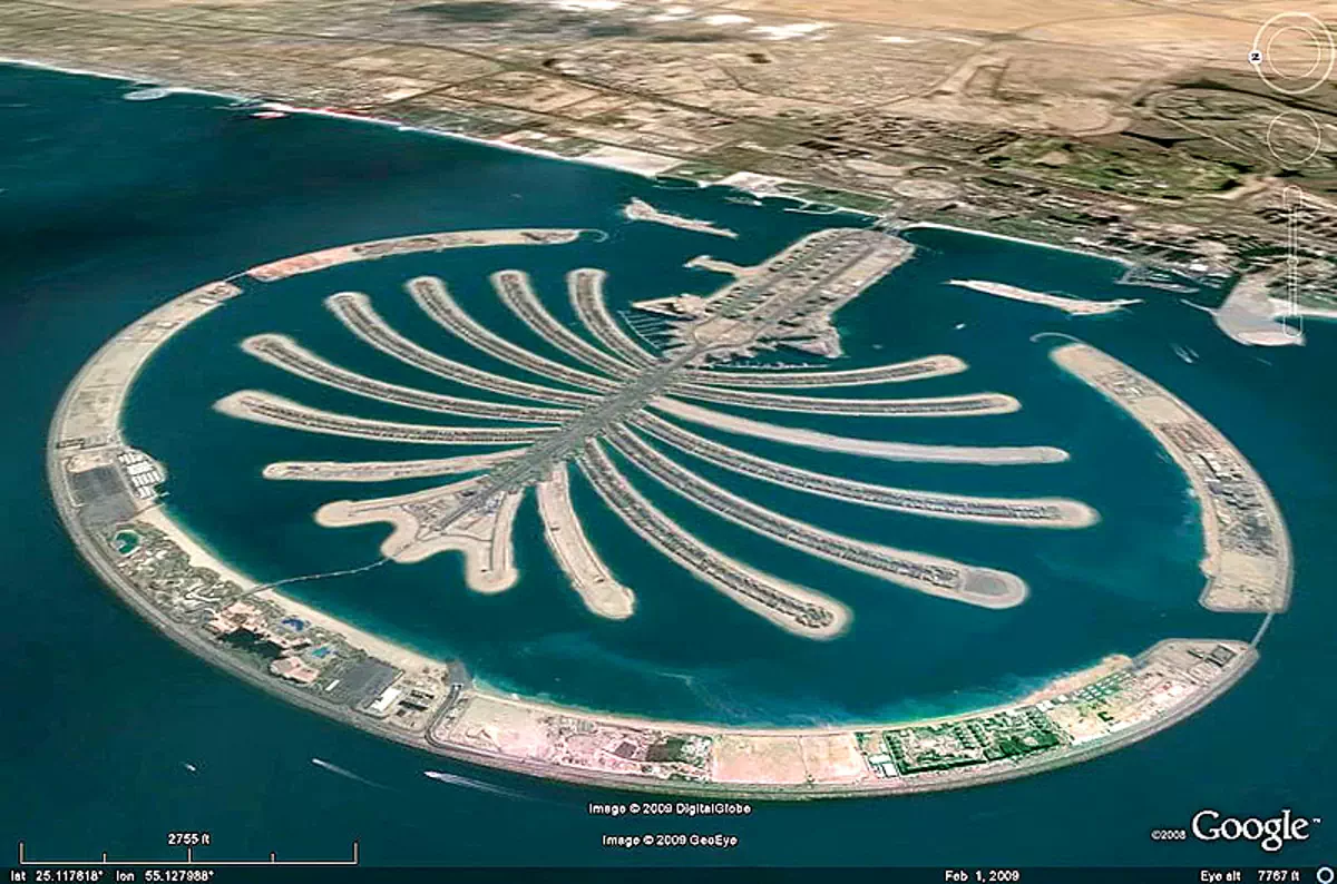 Dubai World, Palm Jumeirah Islands Aerial, Google Earth