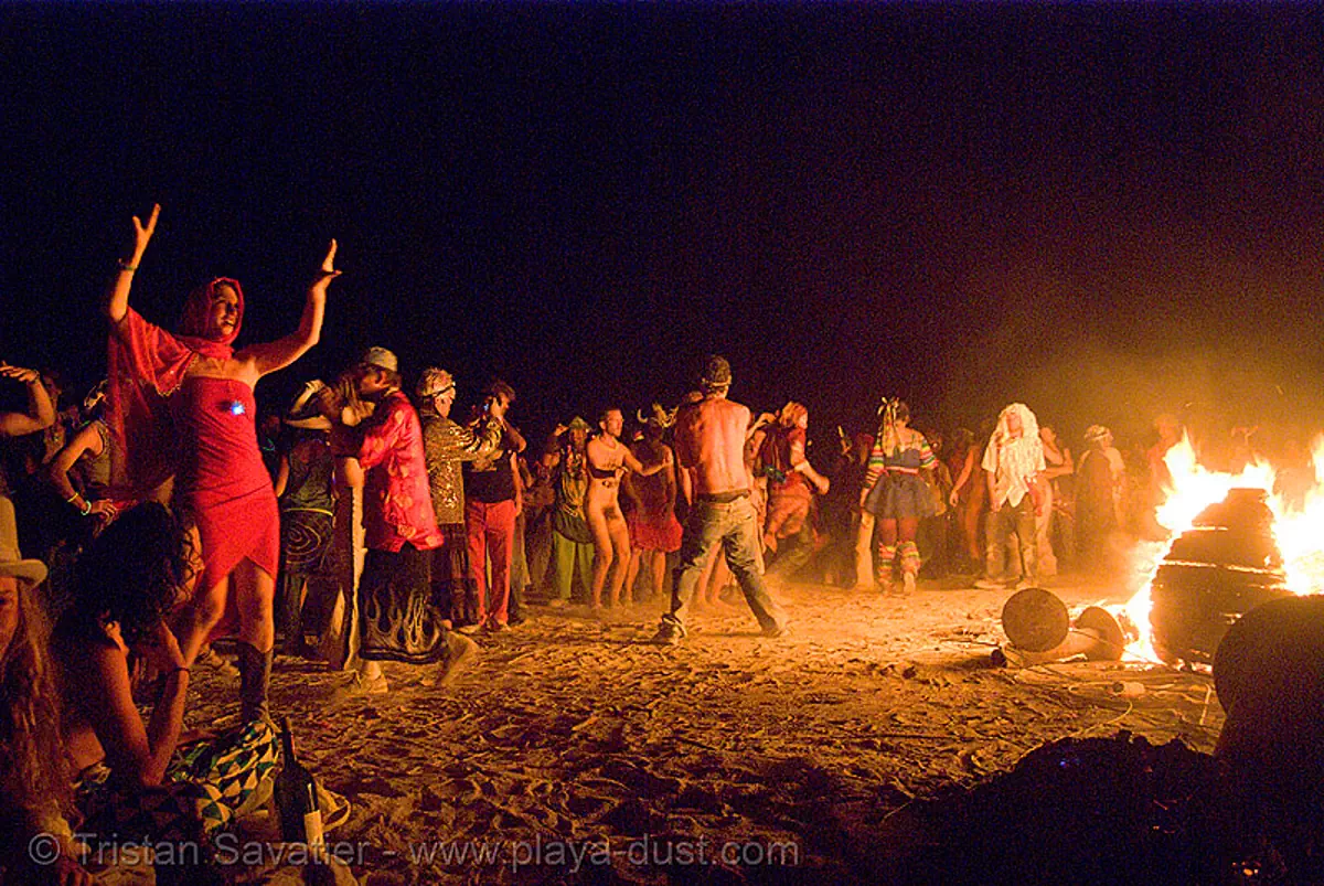 Burners Dancing Around The Fire, Burning Man 2007