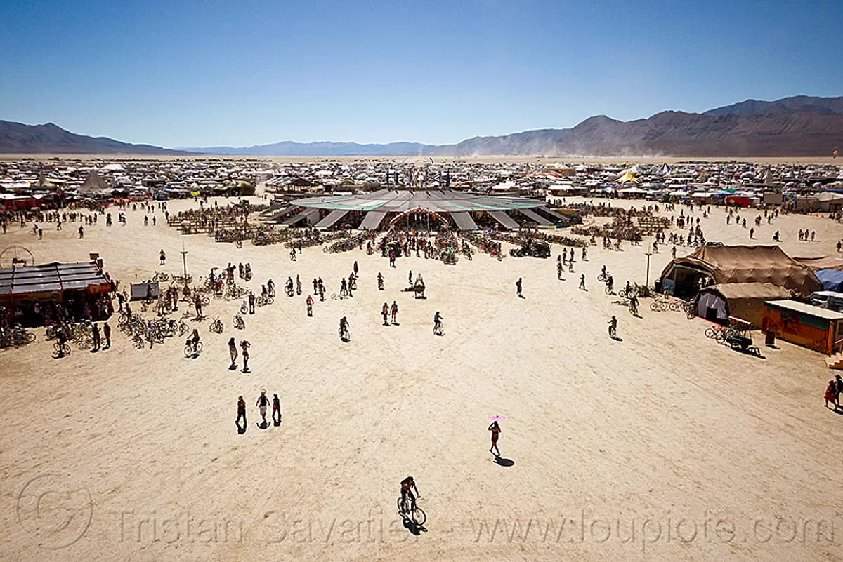 center camp aerial, burning man