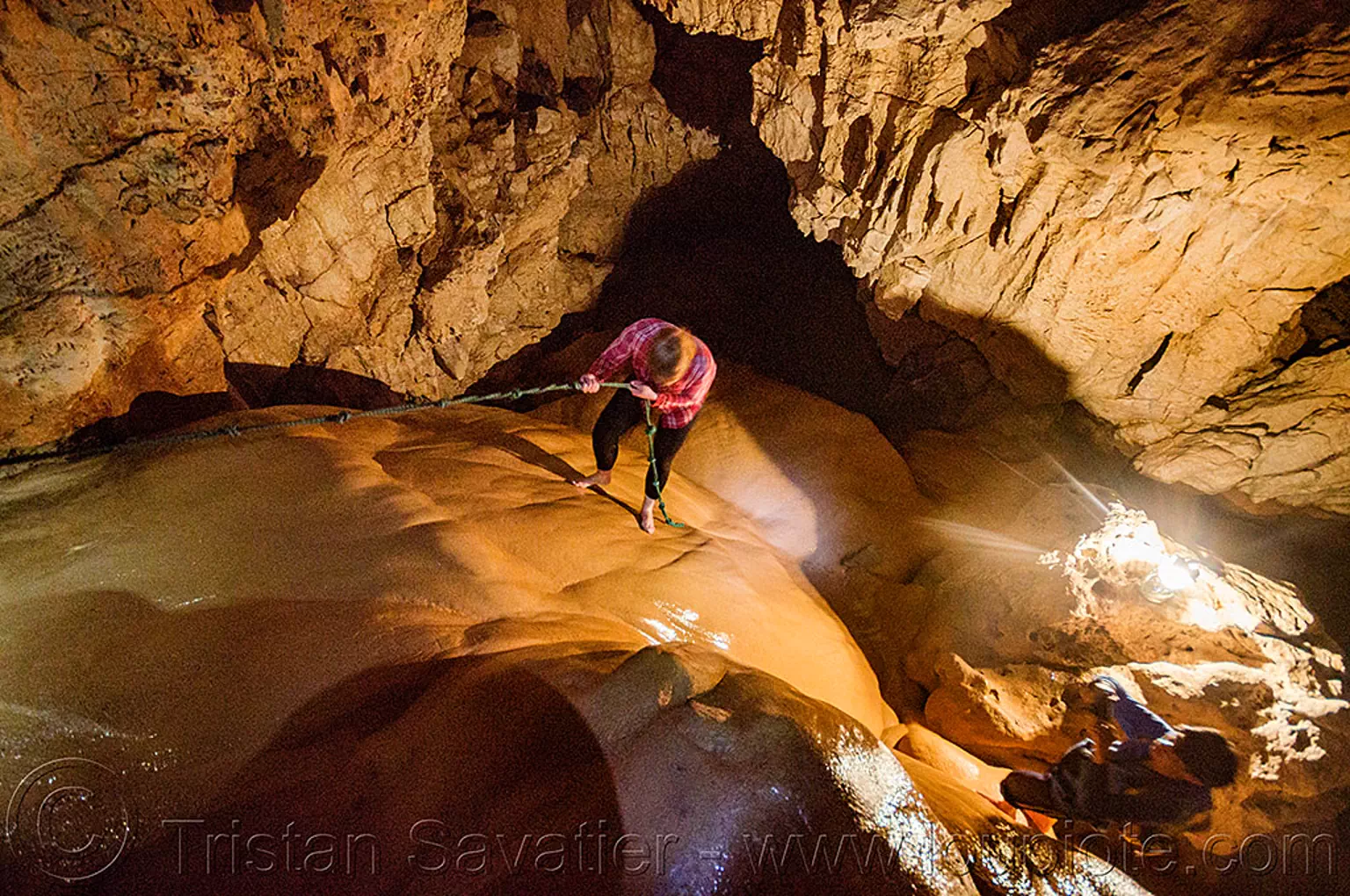 Climbing A Flowstone Sumaguing Cave Sagada Philippines