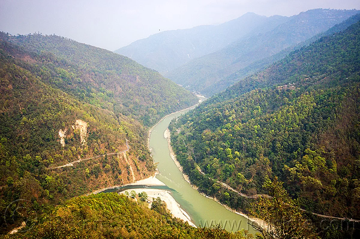 confluence of rangeet and teesta rivers, india