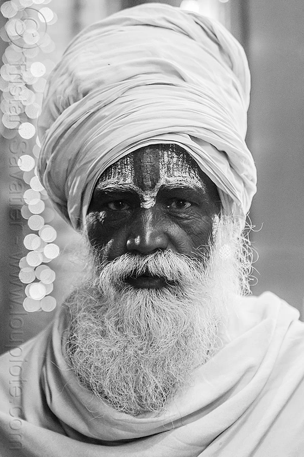 hindu baba with white beard, tilaka and white turban | Stock Photo ...