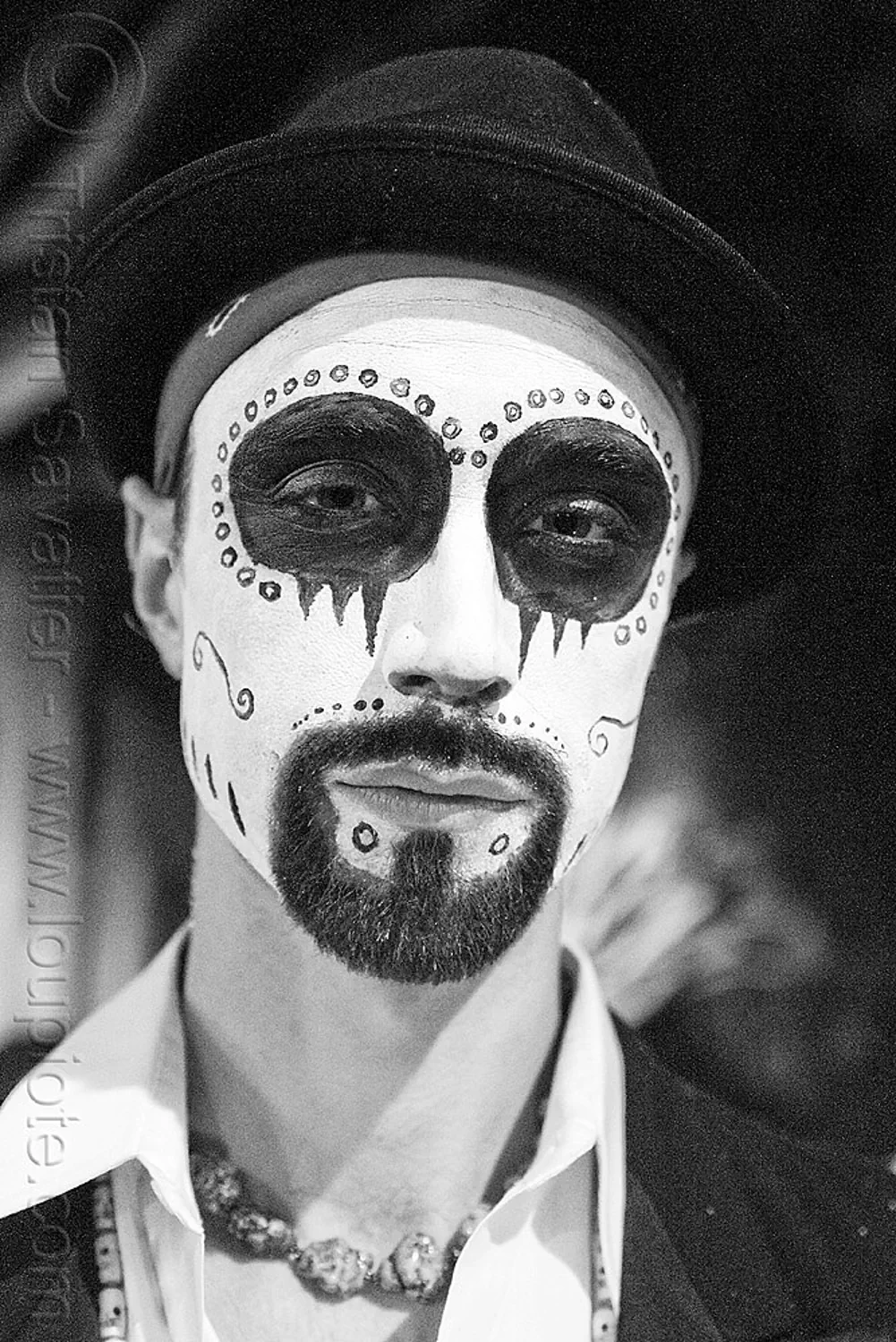 Man With Skull Makeup Bindis Dia De Los Muertos Halloween San Francisco Sugar Skull Makeup
