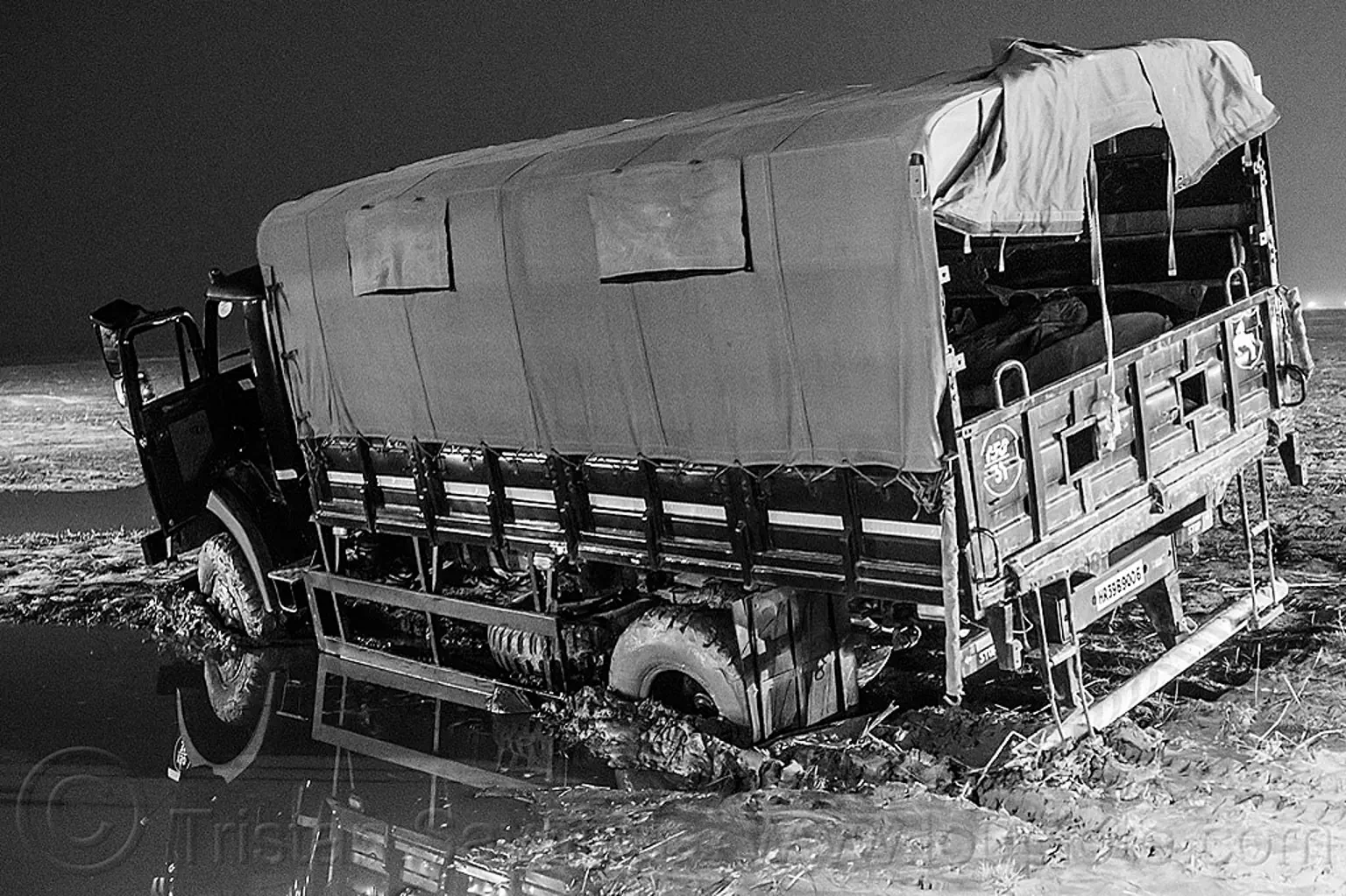 military truck stuck in mud, india