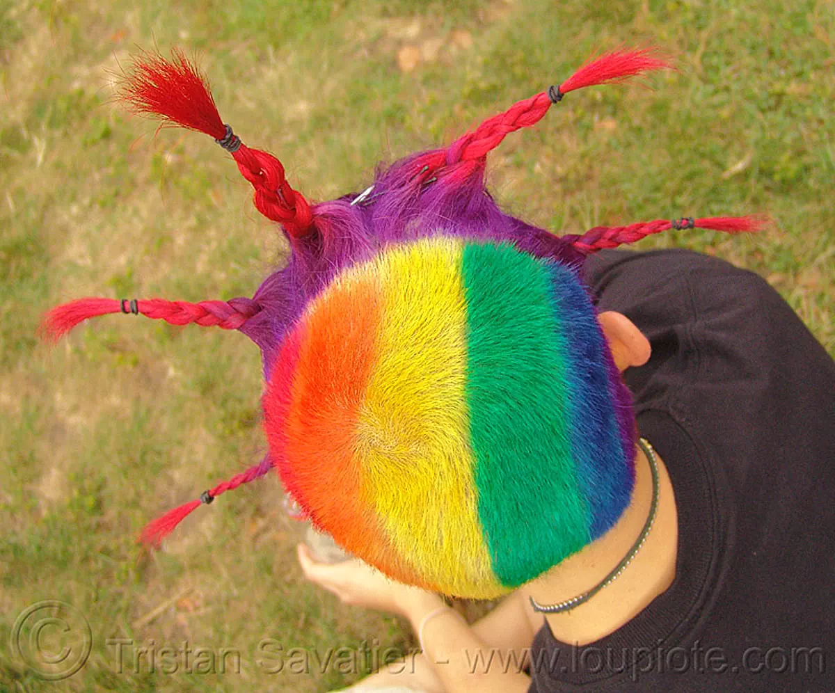 Rainbow Hair Short With Braid Spikes