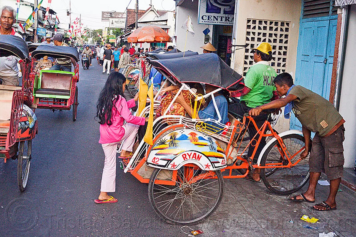 rickshaws in jogja, cycle rickshaws, yogyakarta, indonesia ...