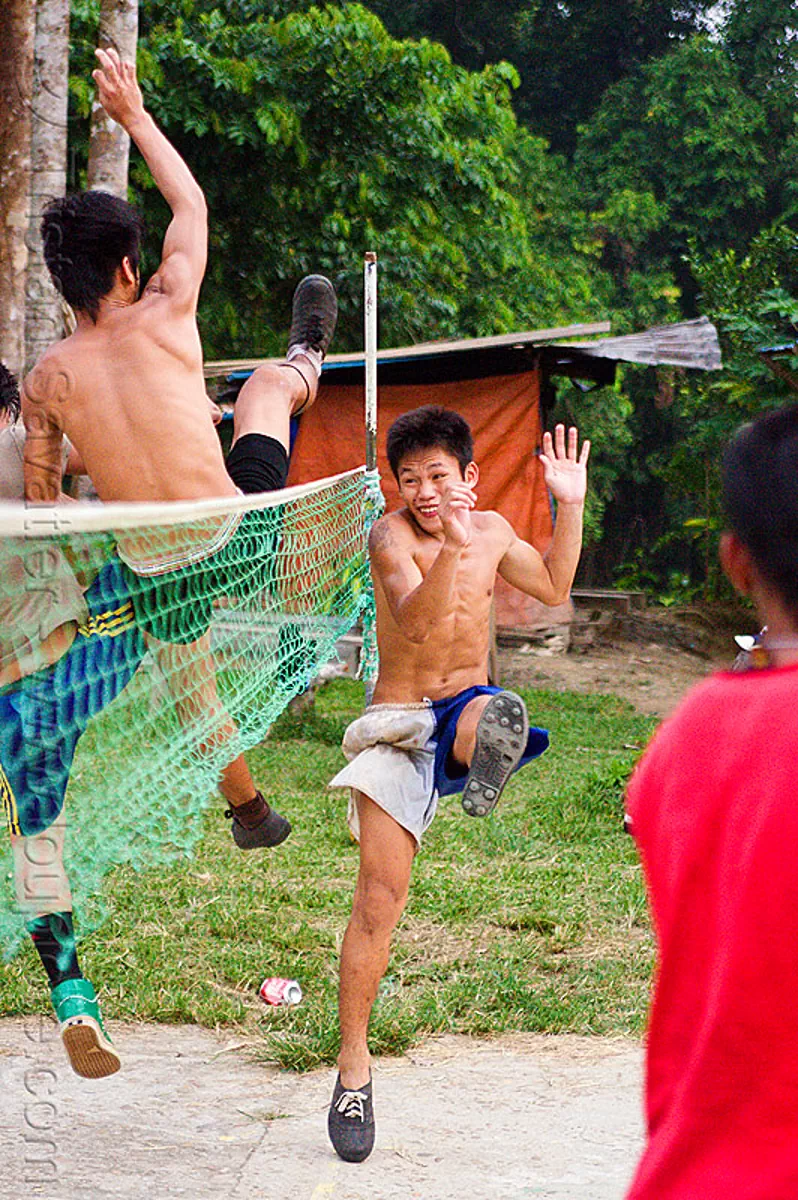 Sepak raga players, gunung mulu national park, kick 