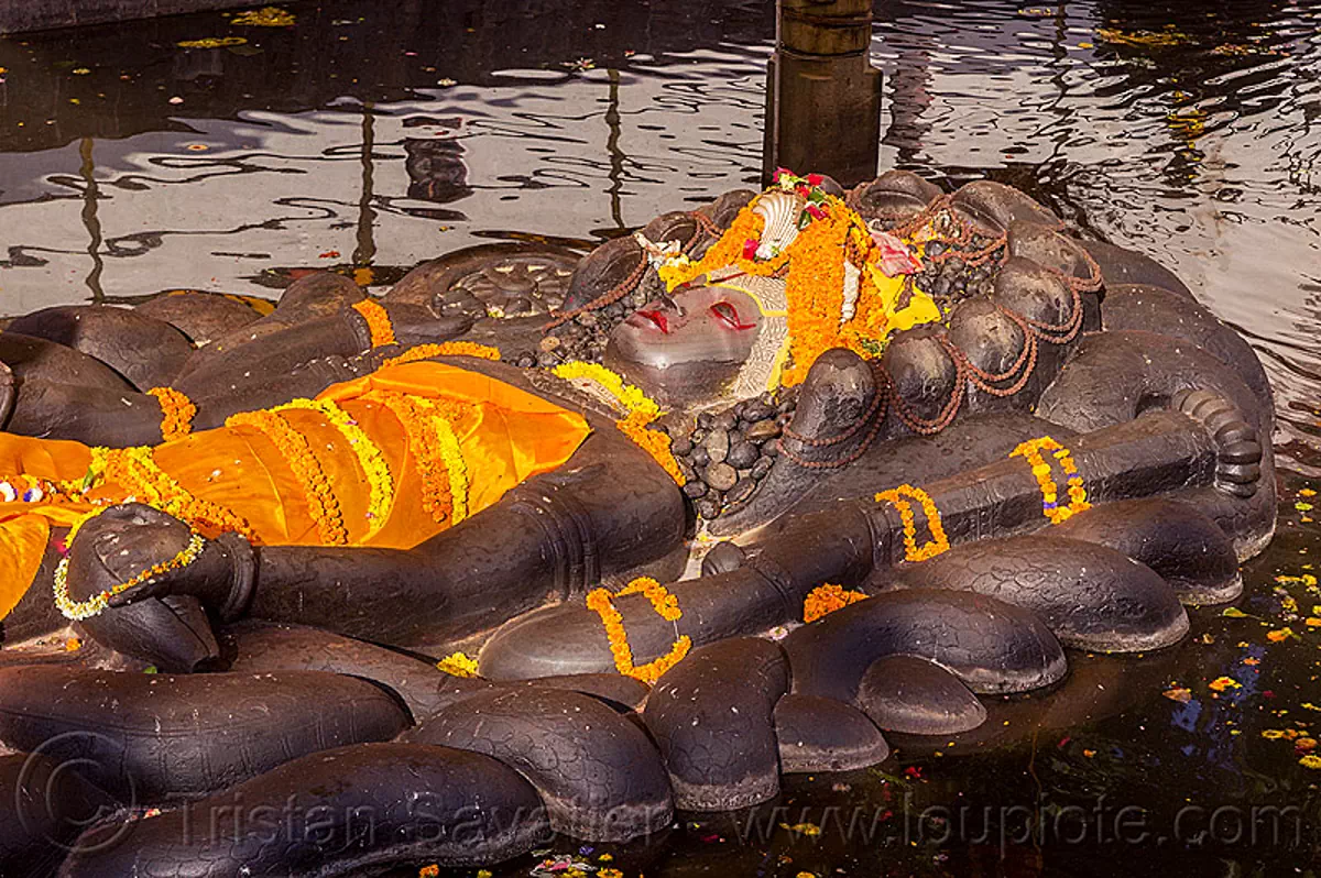 Sleeping Vishnu In Pond Budhanikantha Temple Nepal