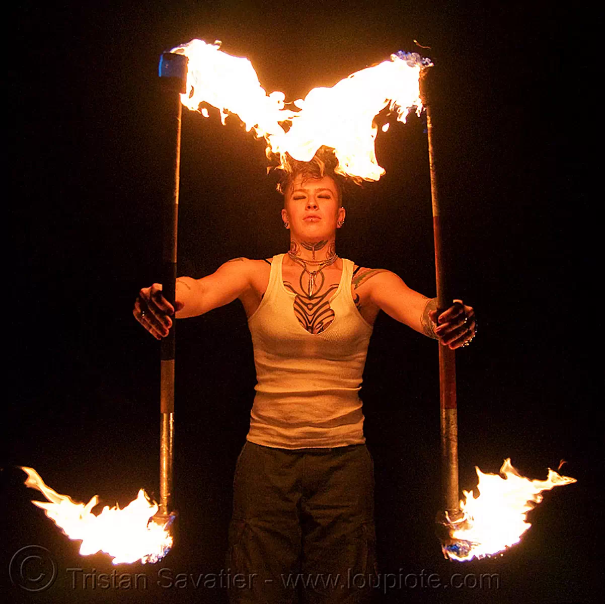 spinning fire staffs (san francisco), fire dancer, leah