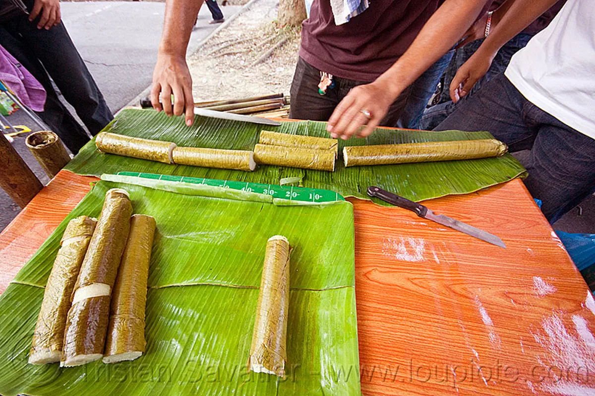 Sticky Rice In Banana Leaves Cooked In Bamboo