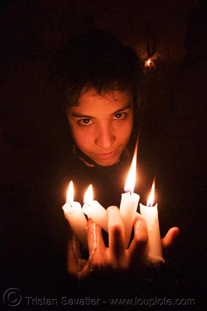 Wax Play Woman Holding Burning Candles With Dripping Wax