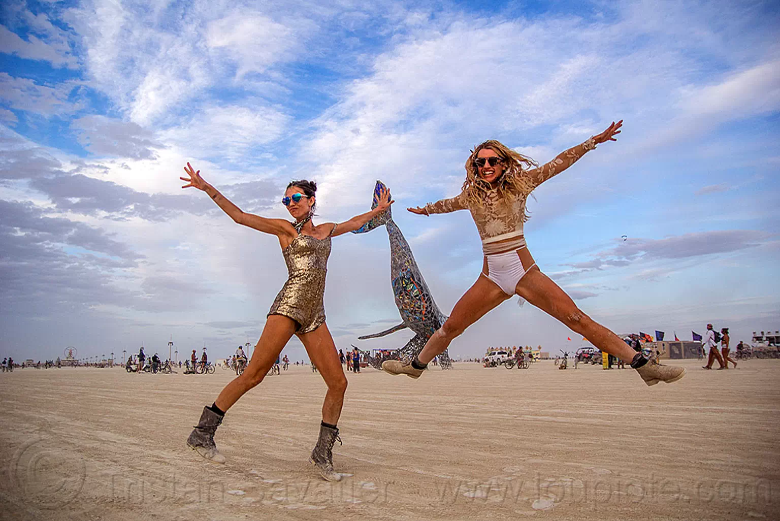 Women Jumping On The Playa Spread Eagle Burning Man 2016