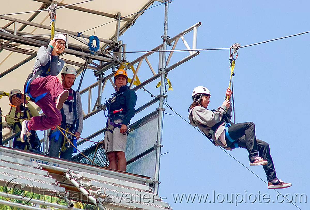 Zoey Riding The Zip Line Over San Francisco