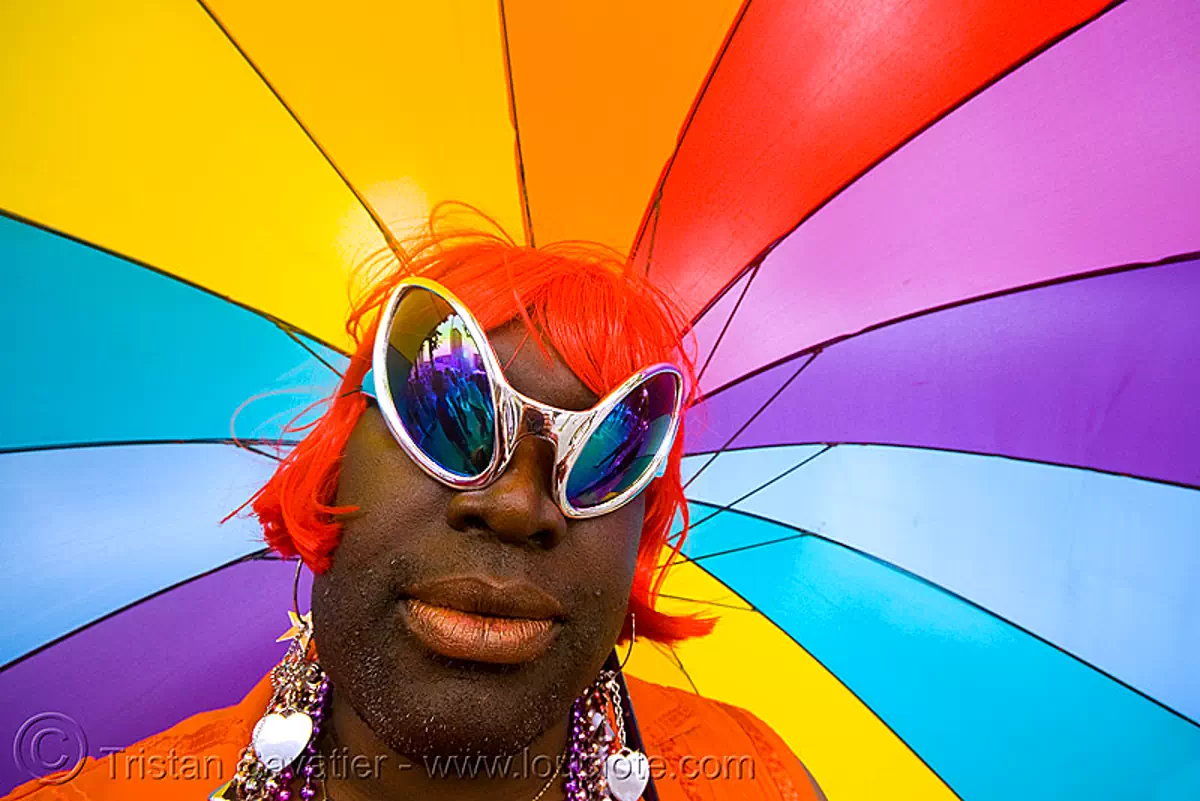 Black Drag Queen with Rainbow Umbrella