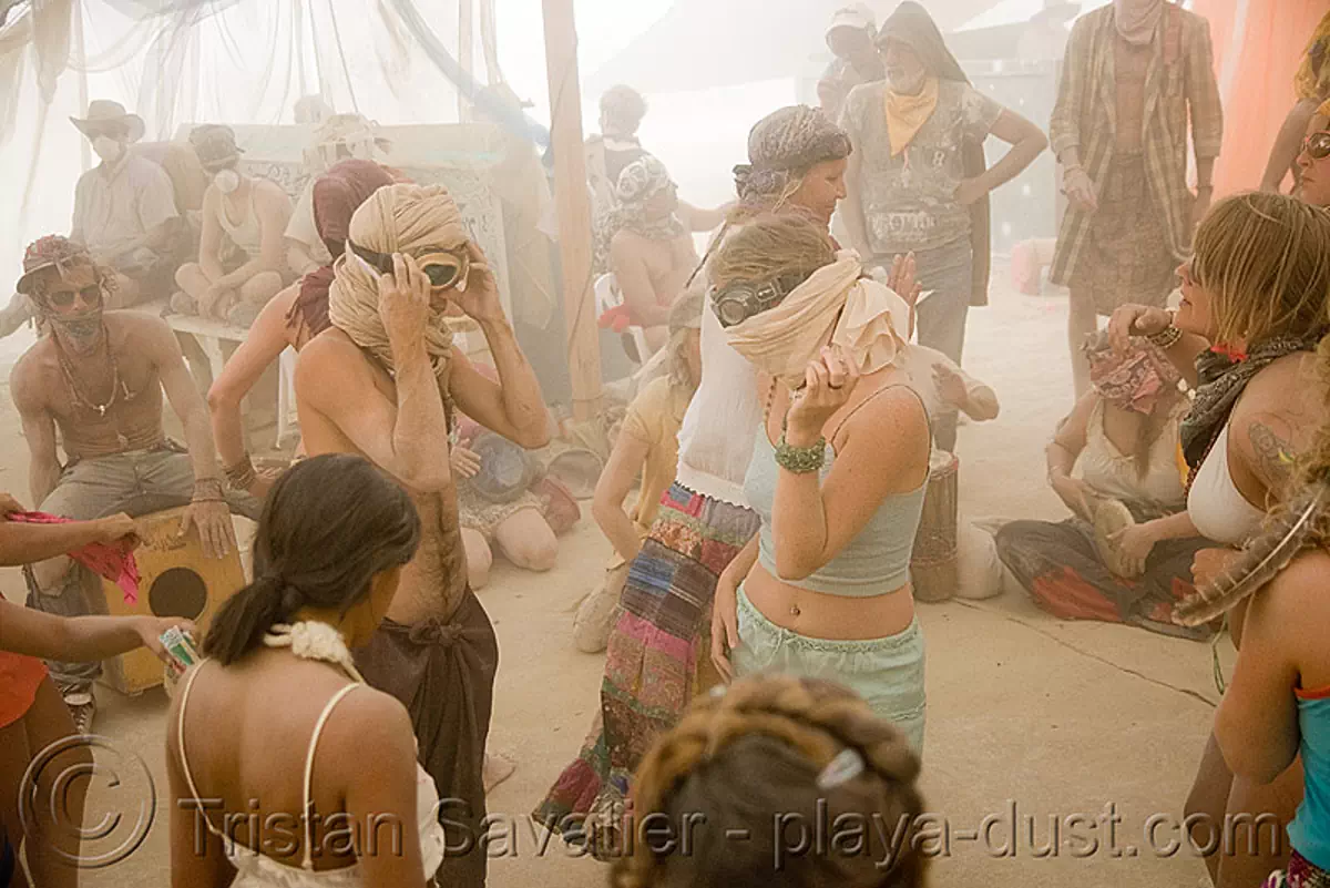 Burning Man - Burners at Center Camp During Dust Storm