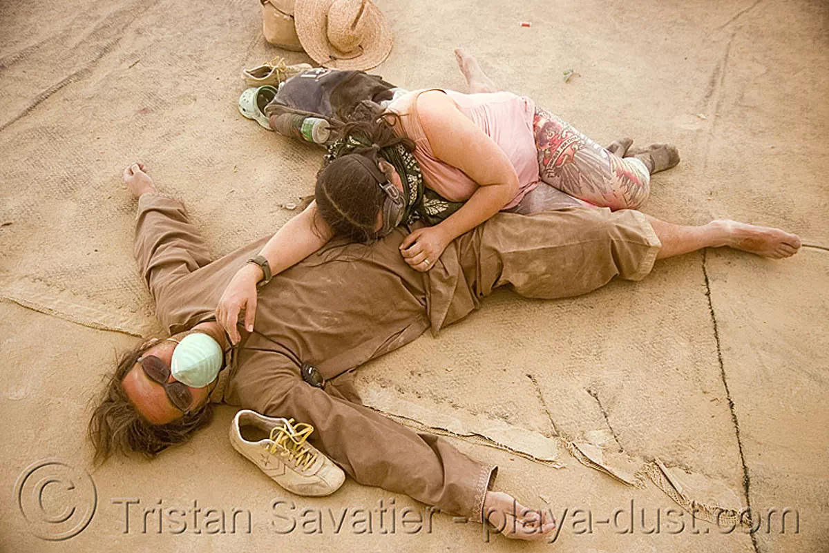 Burning Man - Burners at Center Camp During Dust Storm