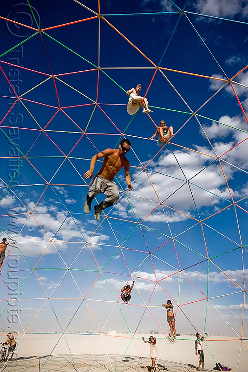 Burning Man - Jumping from the Top of the Darwin Dome - Geodesic Dome