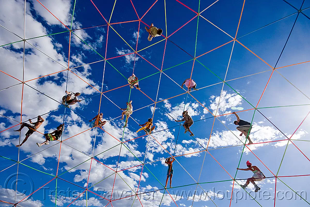 Burning Man - People on Darwin Dome - Geodesic Dome