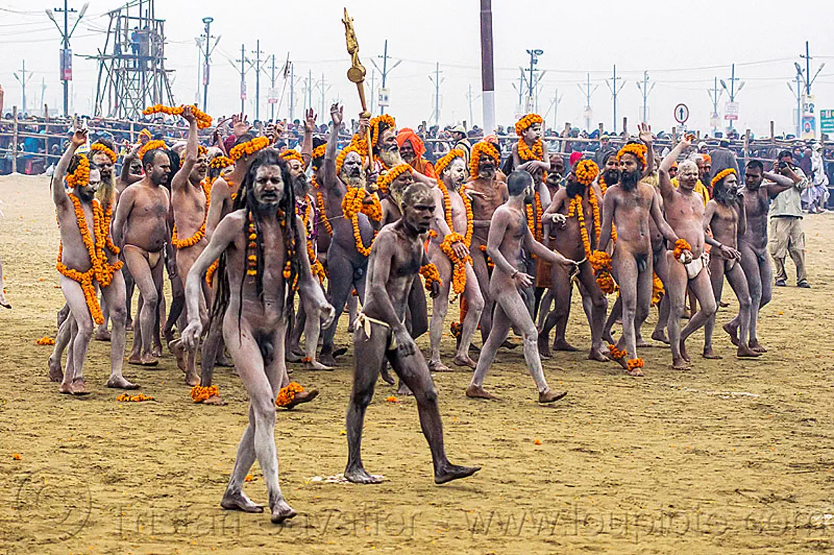 Group of Naga Babas (Naked Hindu Devotees) at the Kumbh Mela 2013 (India)