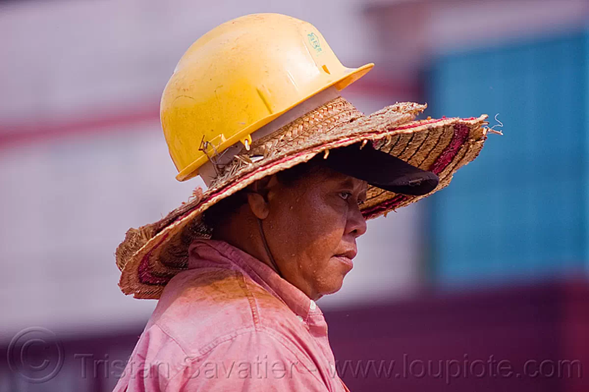 Safety Helmet over Straw Hats