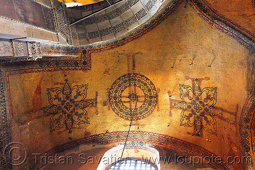 ancient crosses images percolating through the plaster - hagia sophia (istanbul), architecture, aya sofya, byzantine, church, cross, crosses, hagia sophia, inside, interior, islam, mosque, orthodox christian, painting, percolating