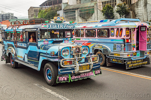 blue jeepneys (philippines), baguio, colorful, decorated, jeepneys, painted, road, truck