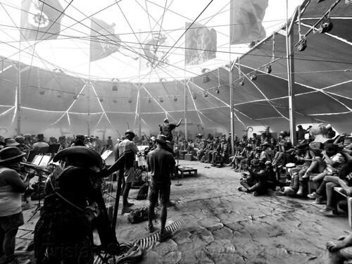 burning man - black rock philharmonic orchestra playing at center camp cafe, black rock philharmonic, crowd, music, orchestra, playing