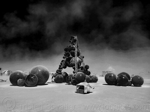 burning man - black rubber balls - toxic, art installation, black balls, clayton blake, rubber balls, toxic