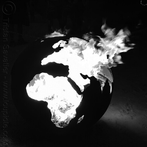 burning man - burning world - metal fire pit, art installation, burn barrel, burning, fire pit art, globe steel fire pit