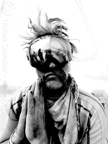 burning man - dusty man with goggles and half-mustache, dusty, goggles, half mustache, man