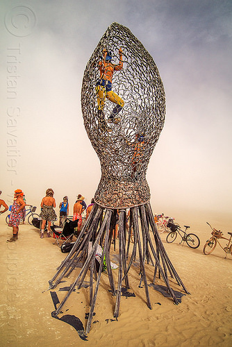 burning man - giant squid climbable sculpture - oid, art installation, giant squid, michael christian, oid, squid sculpture