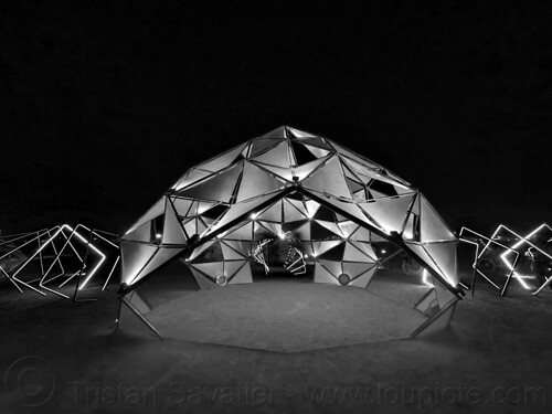 burning man - glowing dome, art installation, burning man at night