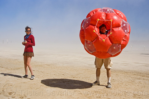 burning man - inflatable giant soccer ball, art installation, costume, inflatable art, man, woman