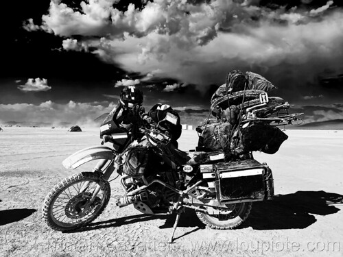 burning man - klr 650 - overloaded motorcycle, klr 650, luggage, motorcycle, overloaded, packed