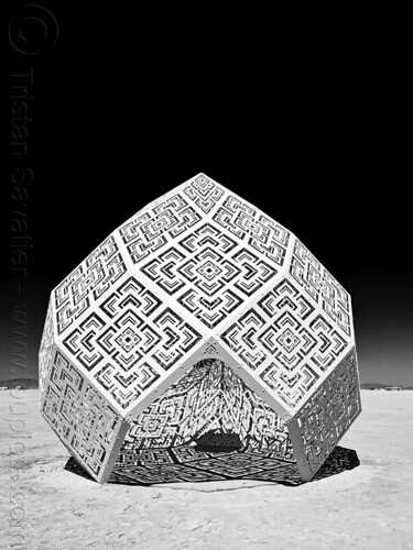 burning man - laser-cut steel dome - point of view, art installation, dome, laser-cut, patterns, steel