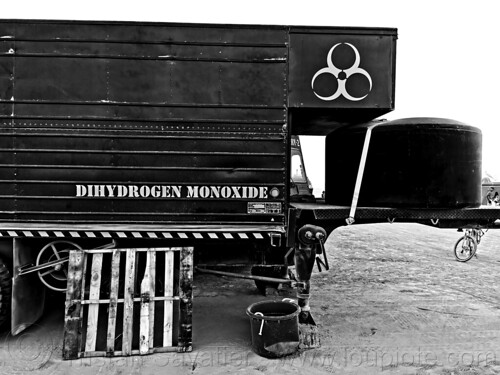 burning man - pathogen trackers camp - dihydrogen monoxide, pathogen trackers camp, semi trailer, truck trailer