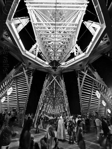 burning man - people inside the empyrean temple, burning man at night