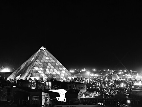 burning man - playalchemist pyramid at night, burning man at night, glowing, playalchemist, pyramid