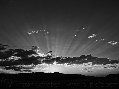 burning man - sunset with crepuscular rays, clouds, crepuscular rays, sunset